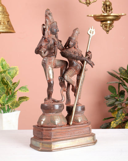 Vintage Brass Shiva Parvati Dancing Idols - 12.5" Red silver patina - Budhshiv.com