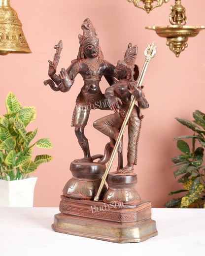 Vintage Brass Shiva Parvati Dancing Idols - 12.5" Red silver patina - Budhshiv.com