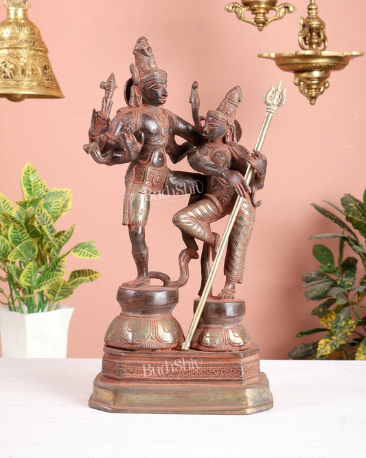 Vintage Brass Shiva Parvati Dancing Idols - 12.5" Red silver patina - Budhshiv.com