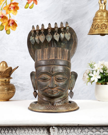 Vintage Brass Shiva with Mukhalingam and Naga Aura Statue – 13" Height - Budhshiv.com