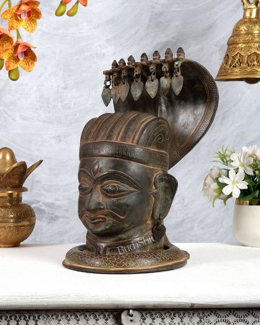 Vintage Brass Shiva with Mukhalingam and Naga Aura Statue – 13" Height - Budhshiv.com