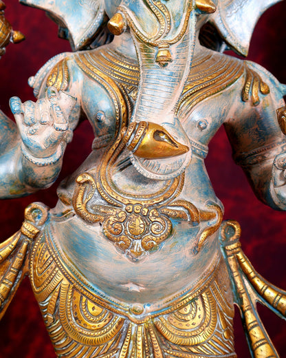 Vintage Brass Standing Ganesha Statue - 26" Tall blue patina - Budhshiv.com