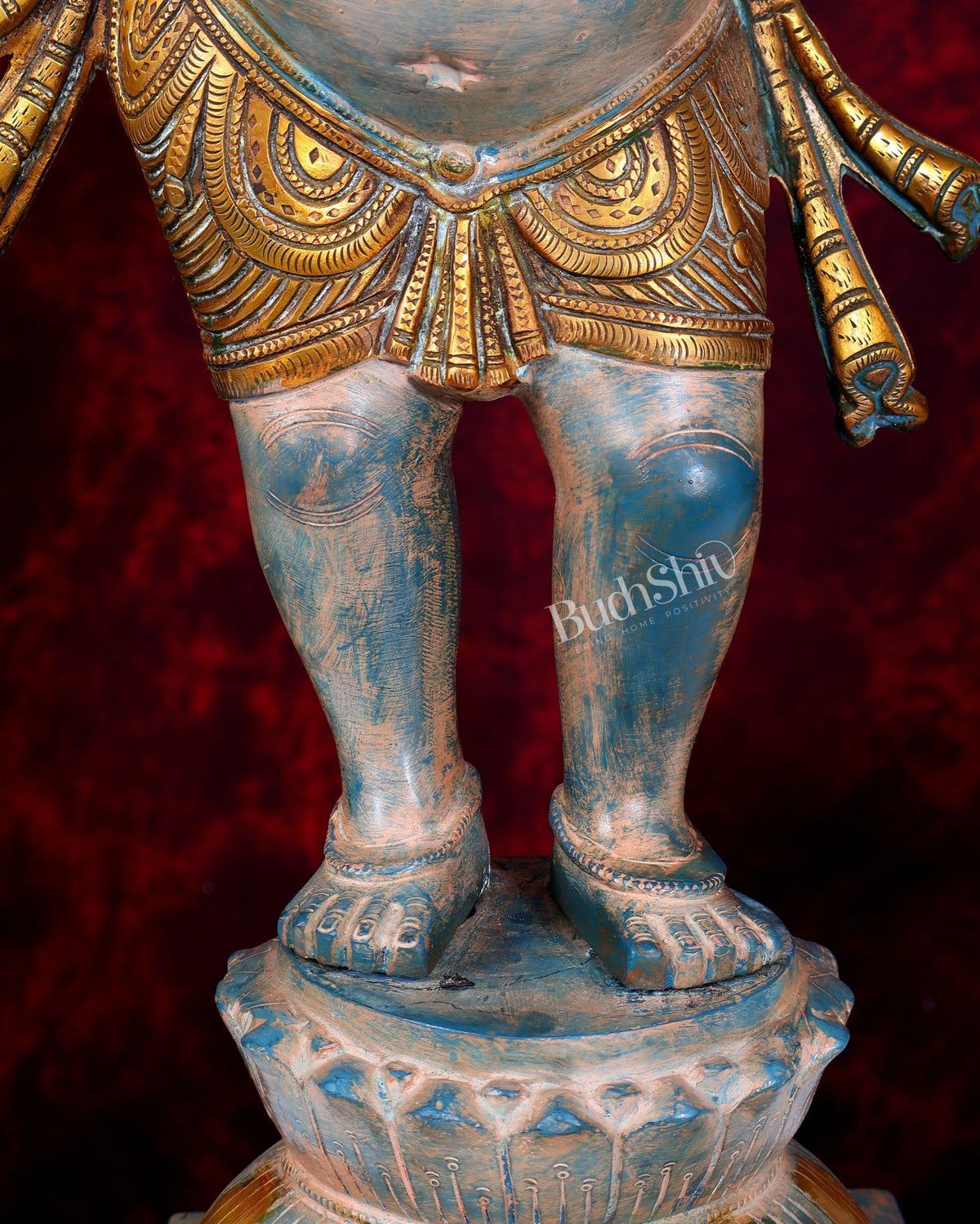 Vintage Brass Standing Ganesha Statue - 26" Tall blue patina - Budhshiv.com