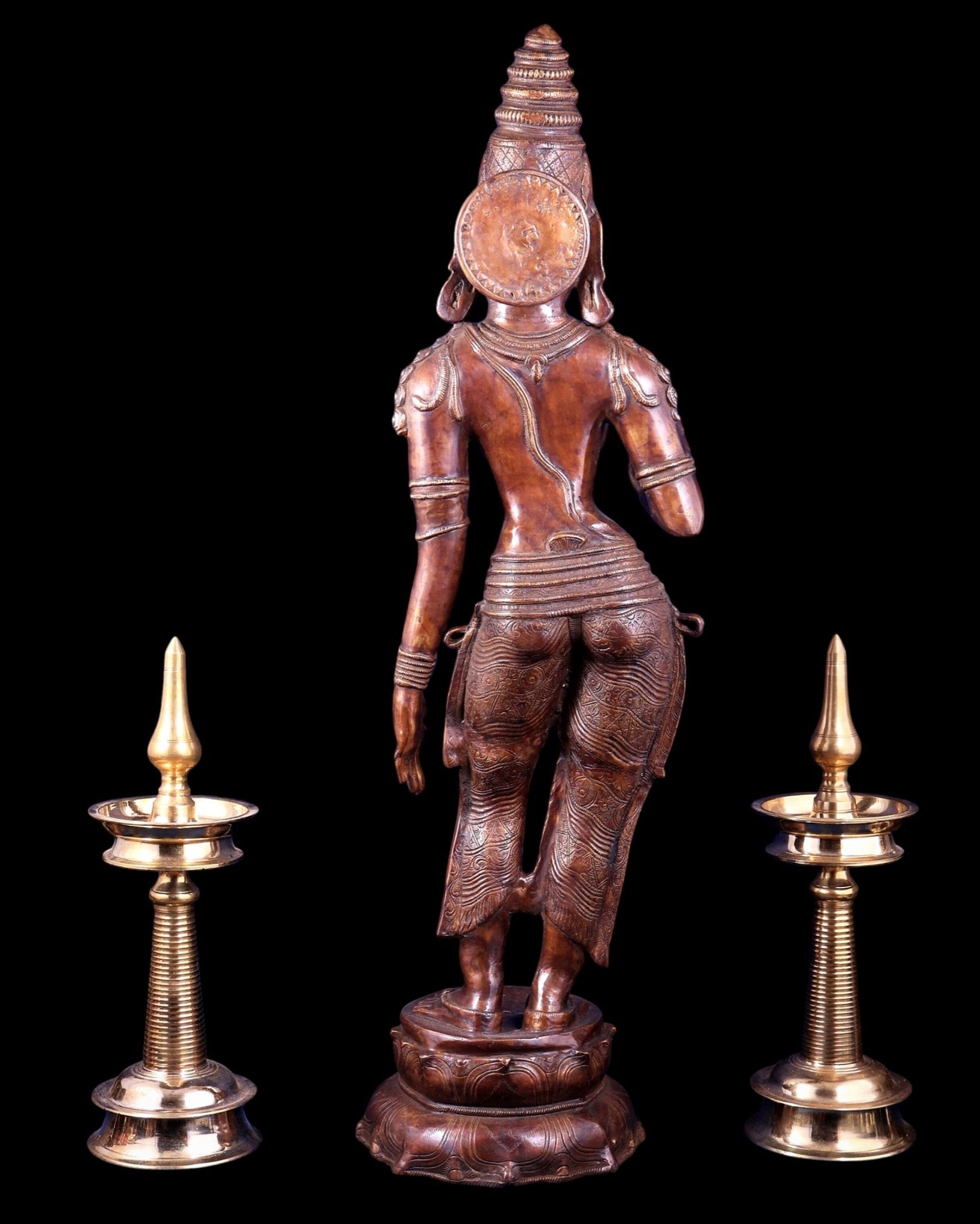 Vintage Brass Standing Uma Parvati Statue – Copper Tone 44 inch - Budhshiv.com