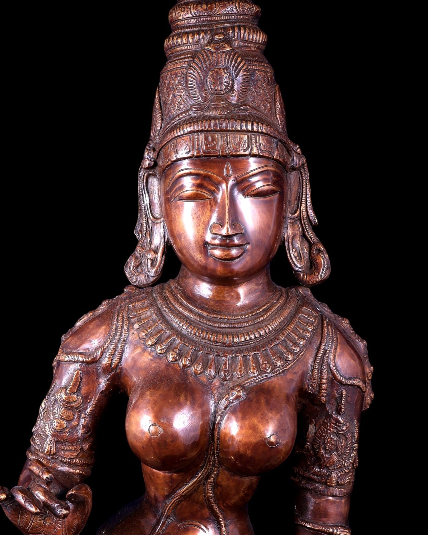 Vintage Brass Standing Uma Parvati Statue – Copper Tone 44 inch - Budhshiv.com
