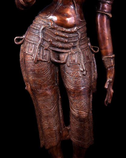Vintage Brass Standing Uma Parvati Statue – Copper Tone 44 inch - Budhshiv.com