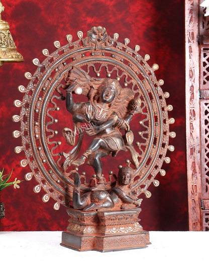 Vintage Brass Superfine Nataraja Statue with Beautiful Dreadlocks - 17" Divine Sculpture red sand patina - Budhshiv.com