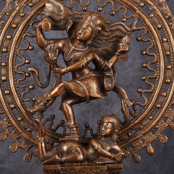 Vintage Brass Superfine Nataraja Statue with Beautiful Dreadlocks - 17" Divine Sculpture - Budhshiv.com