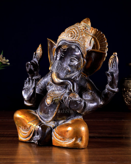 Vintage Brass Taj Ganesha Idol | Height 7 inch - Budhshiv.com