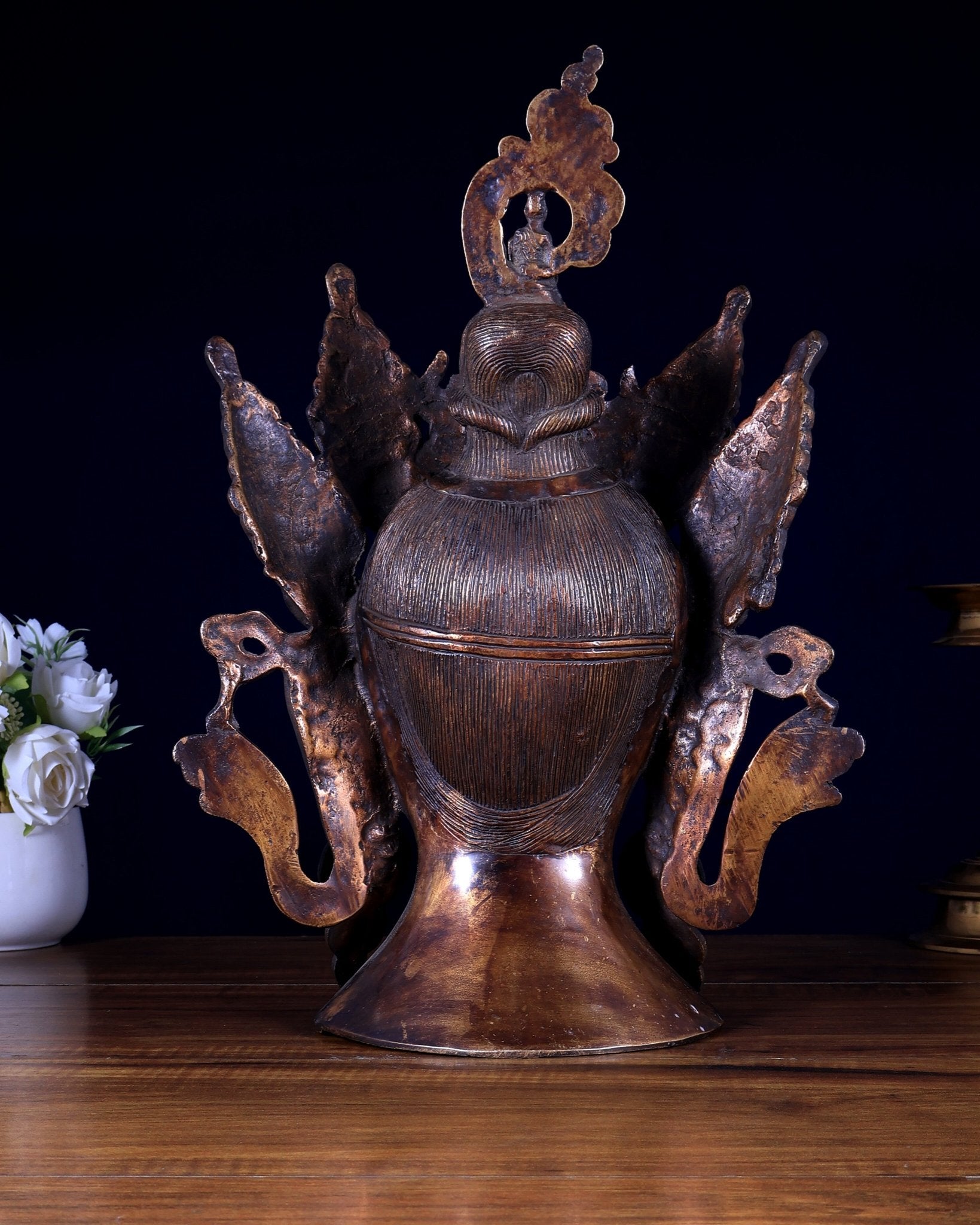 Vintage Brass Tibetan Goddess Face Head Statue with Crown - Budhshiv.com