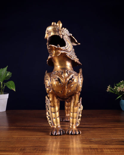 Vintage Brass Tibetan Snow Lion Statue 14.5 inch - Budhshiv.com