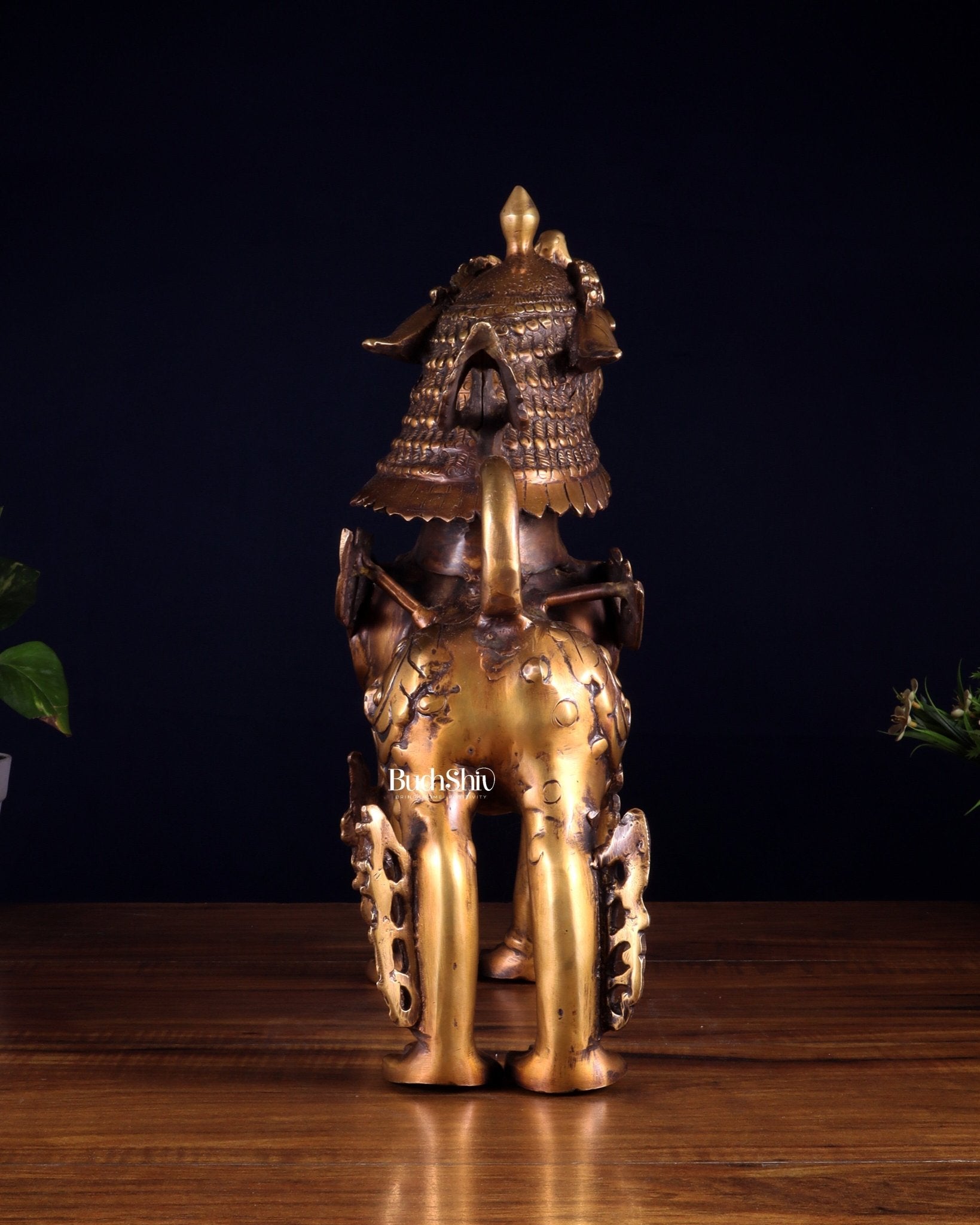 Vintage Brass Tibetan Snow Lion Statue 14.5 inch - Budhshiv.com