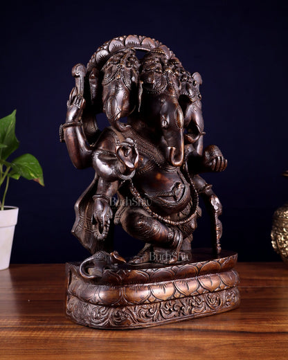 Vintage Brass Trimukha dancing Ganapati Sculpture | Three - Faced Lord Ganesha | 12" - Budhshiv.com