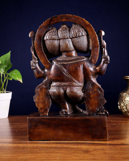 Vintage Brass Trimukha dancing Ganapati Sculpture | Three - Faced Lord Ganesha | 12" - Budhshiv.com