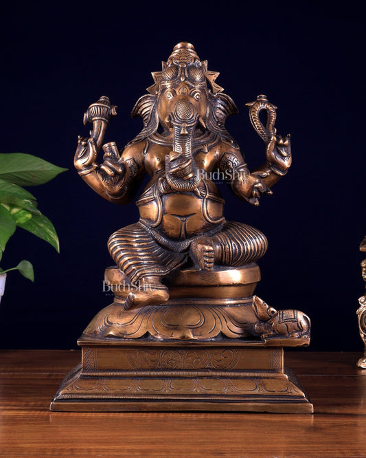 Vintage Brass Valampuri Ganesha Idol – Right Trunk Ganapati 12.8 inch - Budhshiv.com