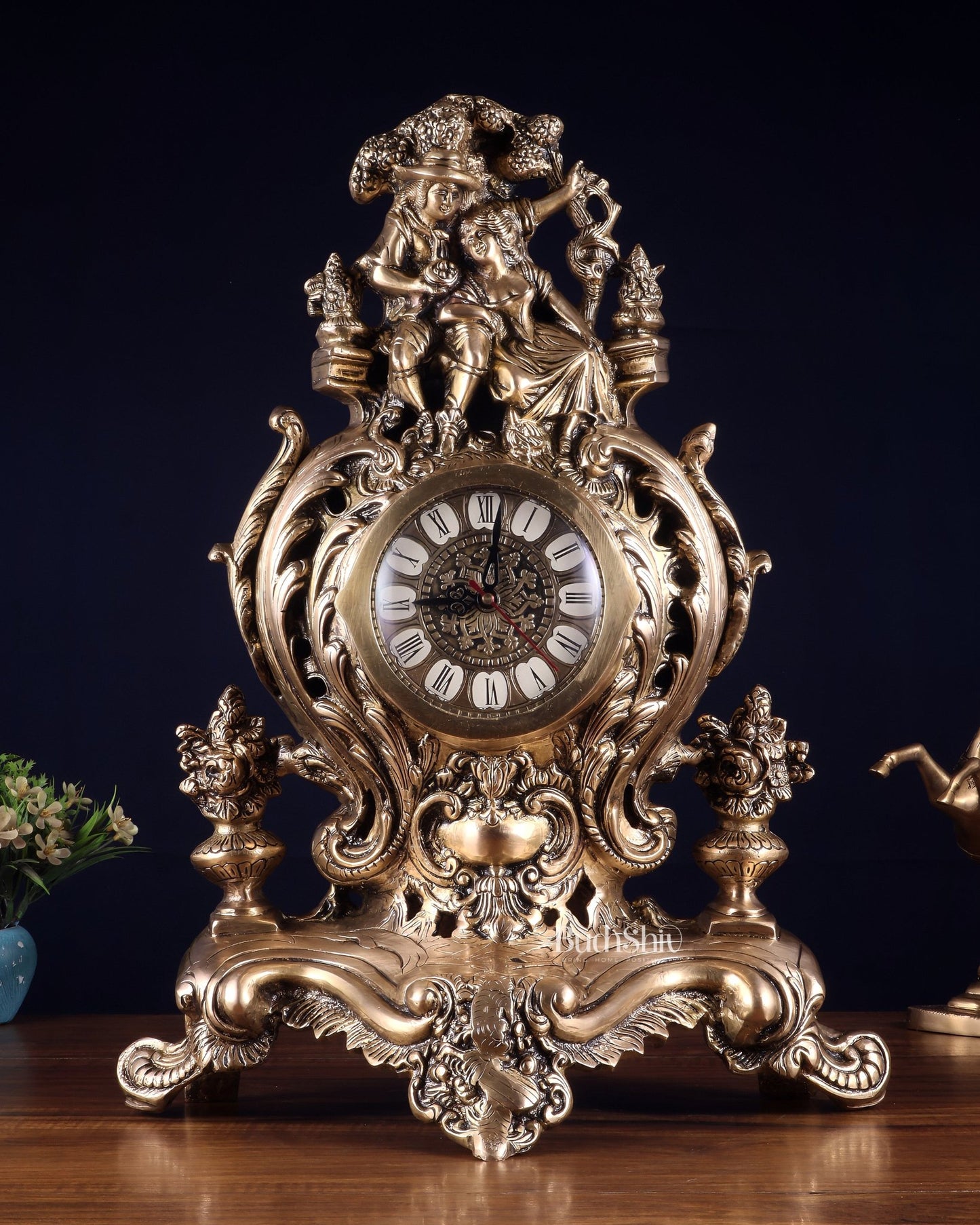 Vintage Brass Victorian Style Table Clock | 19.2 Inch - Budhshiv.com
