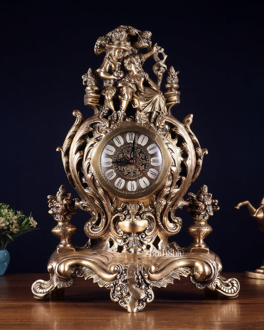 Vintage Brass Victorian Style Table Clock | 19.2 Inch - Budhshiv.com