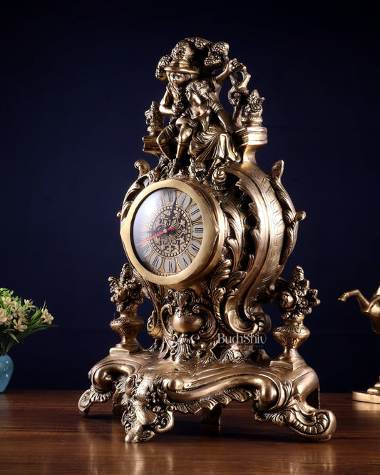 Vintage Brass Victorian Style Table Clock | 19.2 Inch - Budhshiv.com