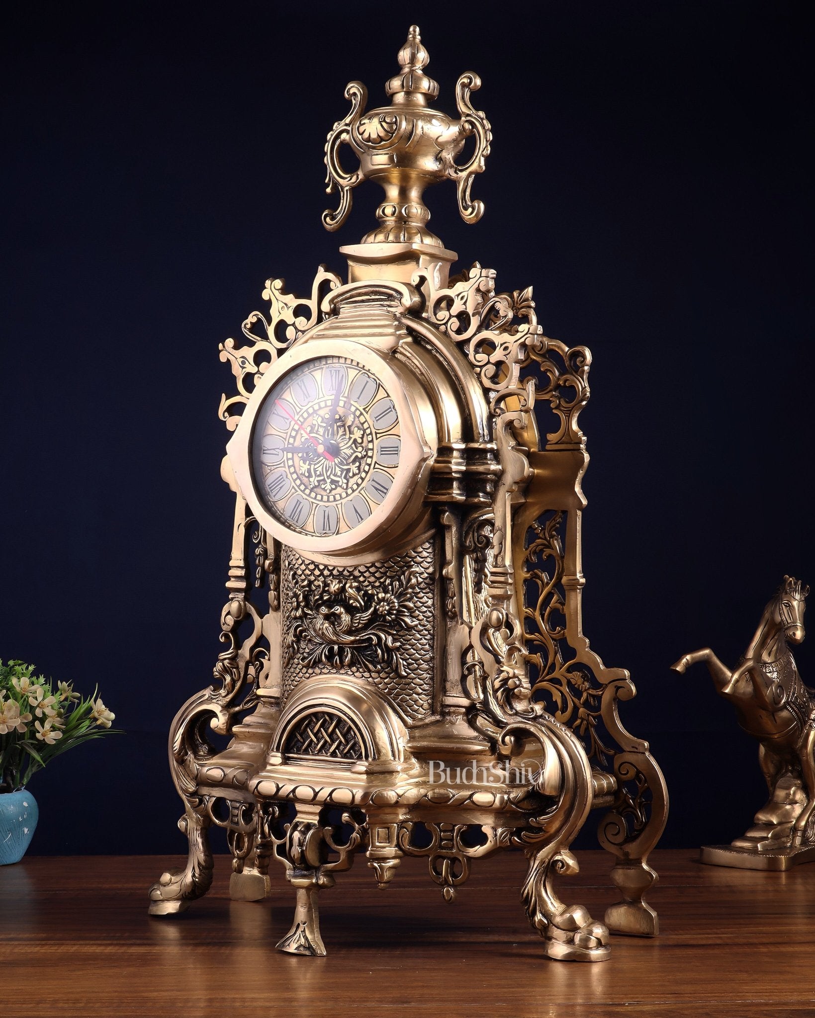 Vintage Brass Victorian Style Table Clock | 23 - Inch - Budhshiv.com