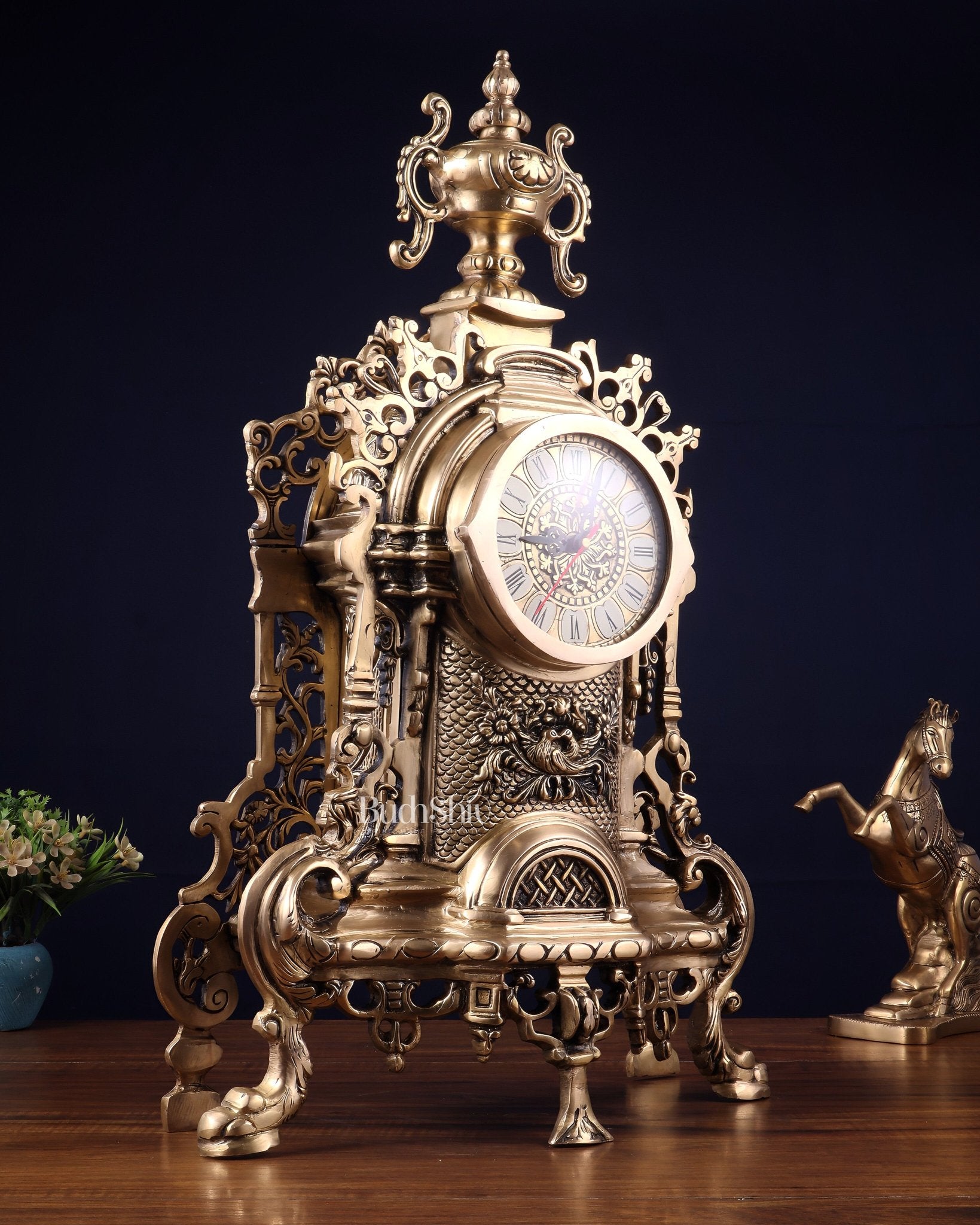 Vintage Brass Victorian Style Table Clock | 23 - Inch - Budhshiv.com