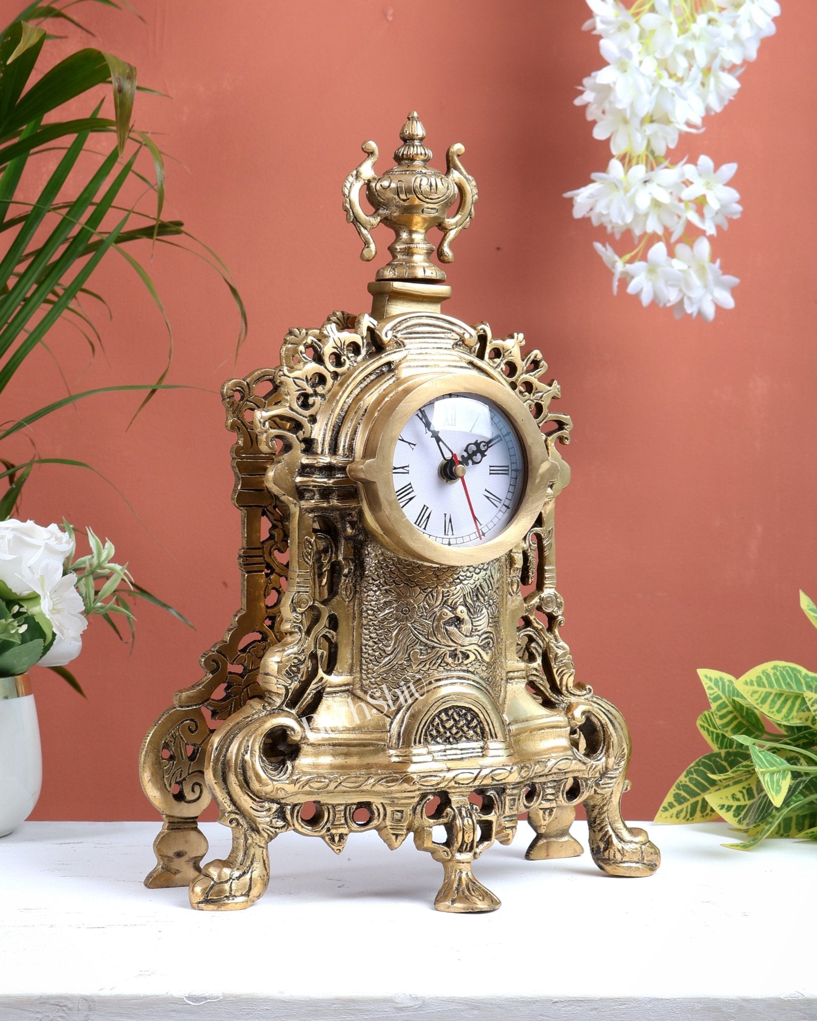 Vintage Brass Victorian Table Clock | 14” - Budhshiv.com