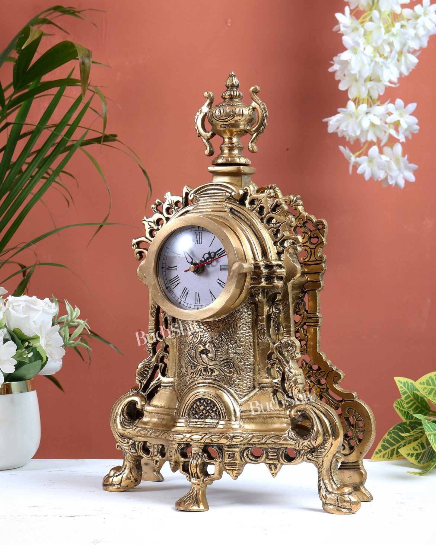 Vintage Brass Victorian Table Clock | 14” - Budhshiv.com