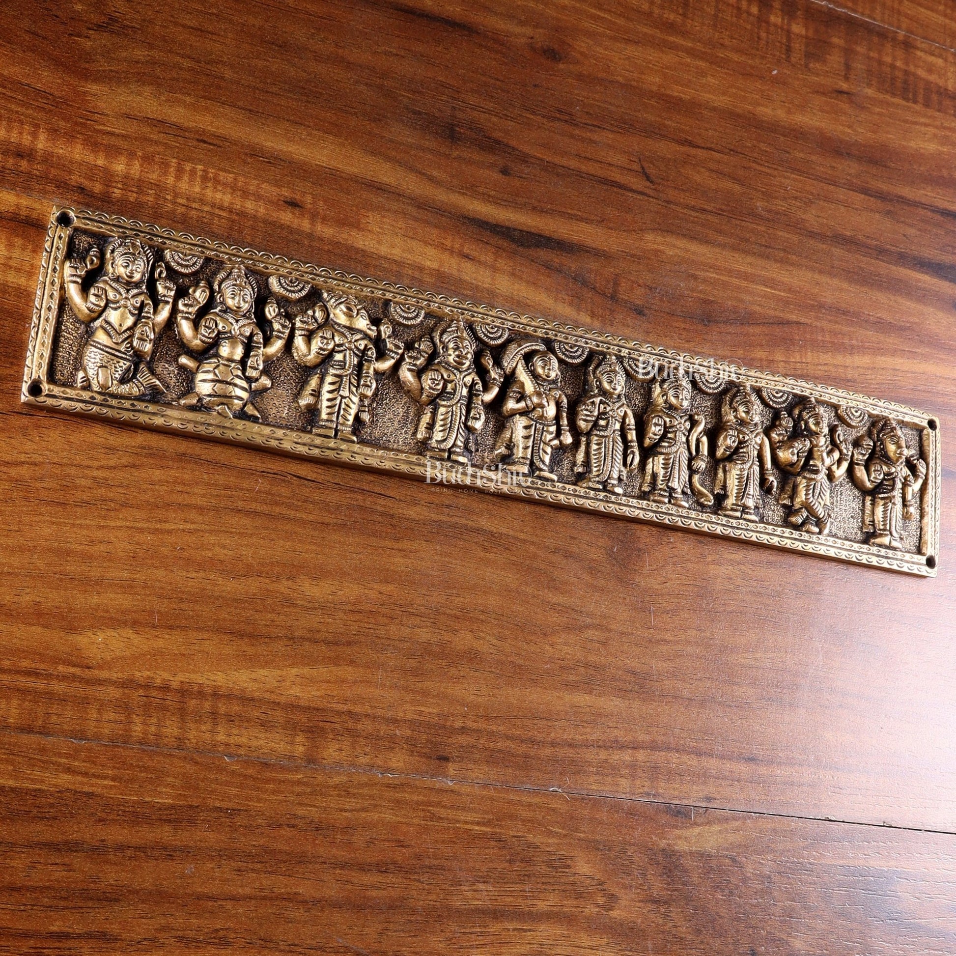 Vintage Brass Vishnu Dashavatar Wall Panel 16 inch wide - Budhshiv.com