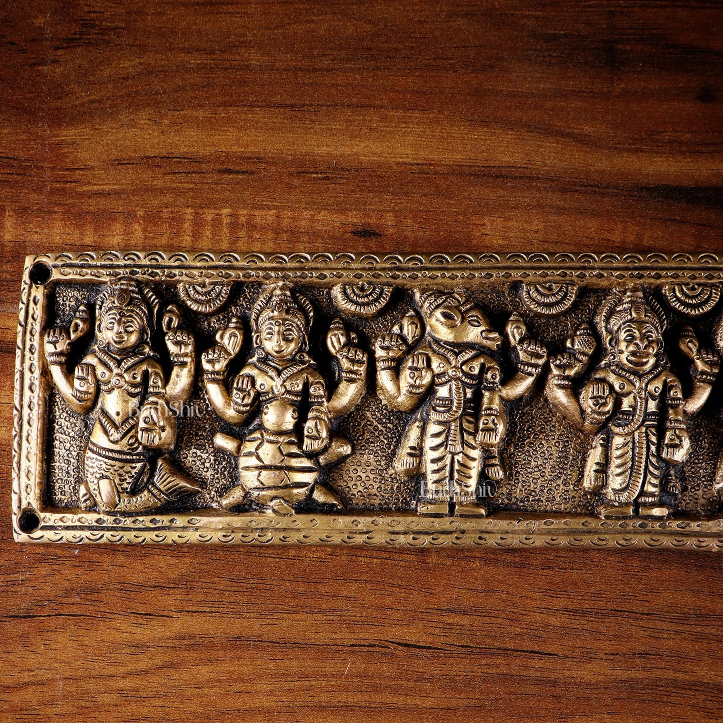 Vintage Brass Vishnu Dashavatar Wall Panel 16 inch wide - Budhshiv.com