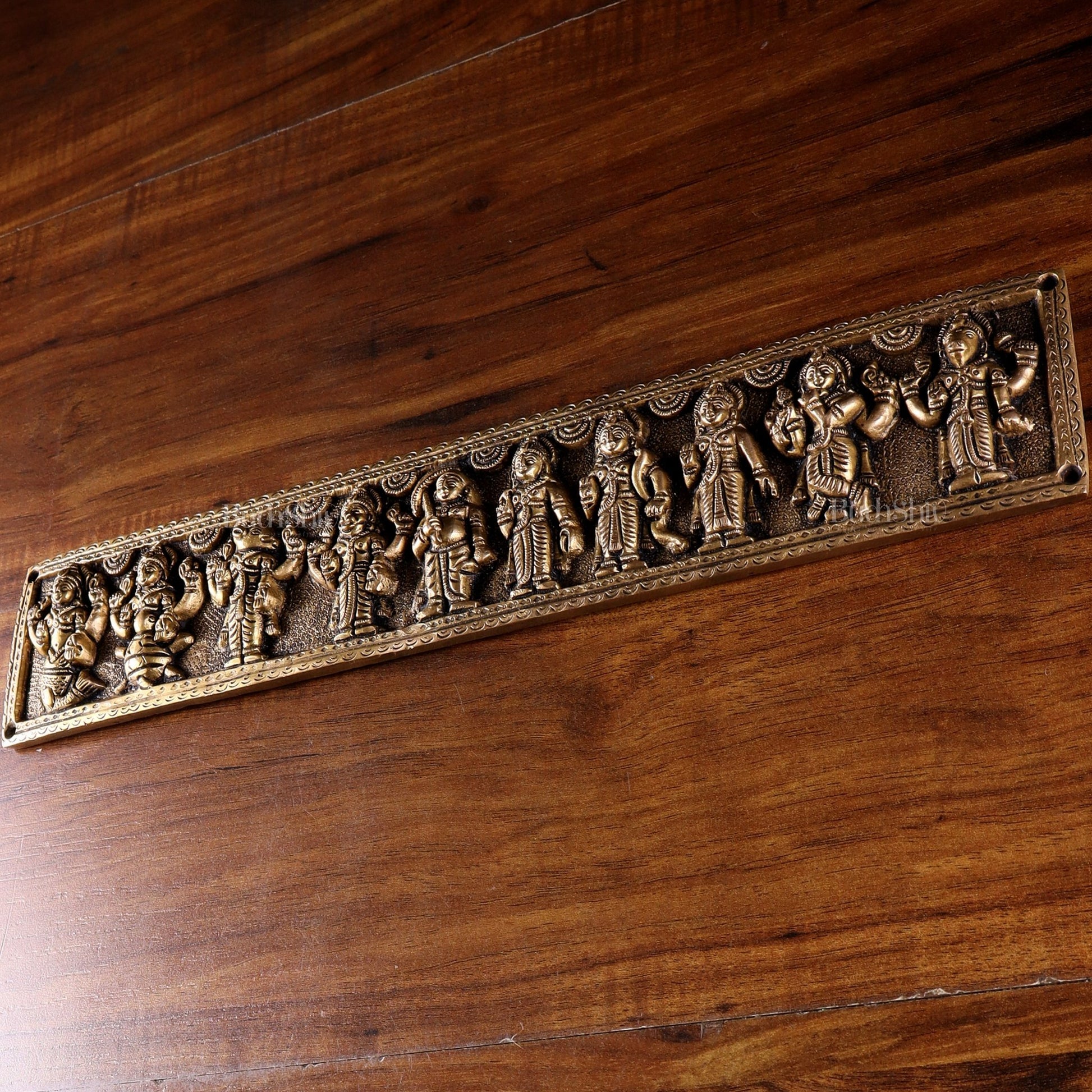 Vintage Brass Vishnu Dashavatar Wall Panel 16 inch wide - Budhshiv.com