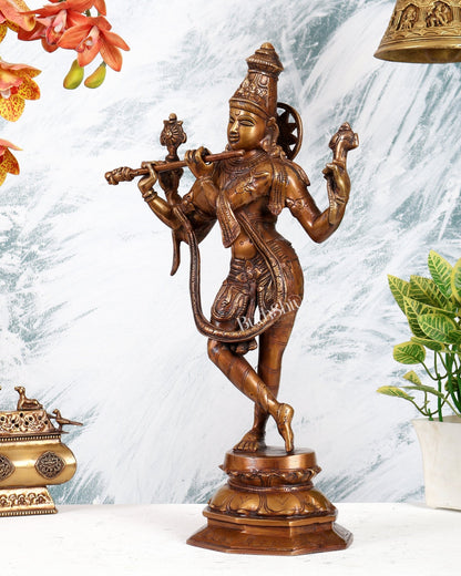 Vintage Brass Vishnu Krishna Idol – Divine Antique Style Statue (18 Inches) - Budhshiv.com