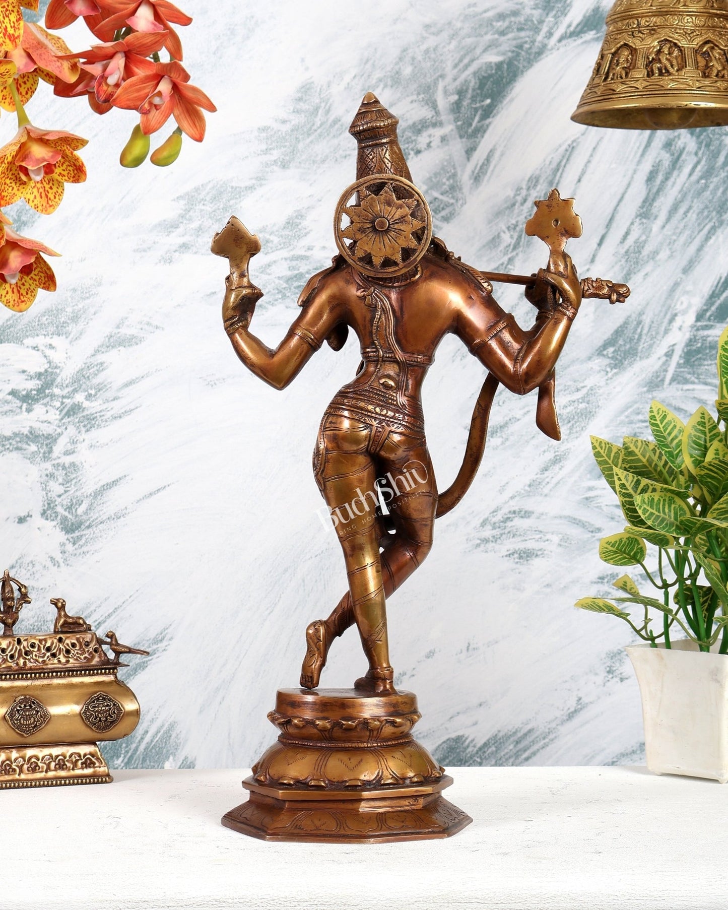 Vintage Brass Vishnu Krishna Idol – Divine Antique Style Statue (18 Inches) - Budhshiv.com