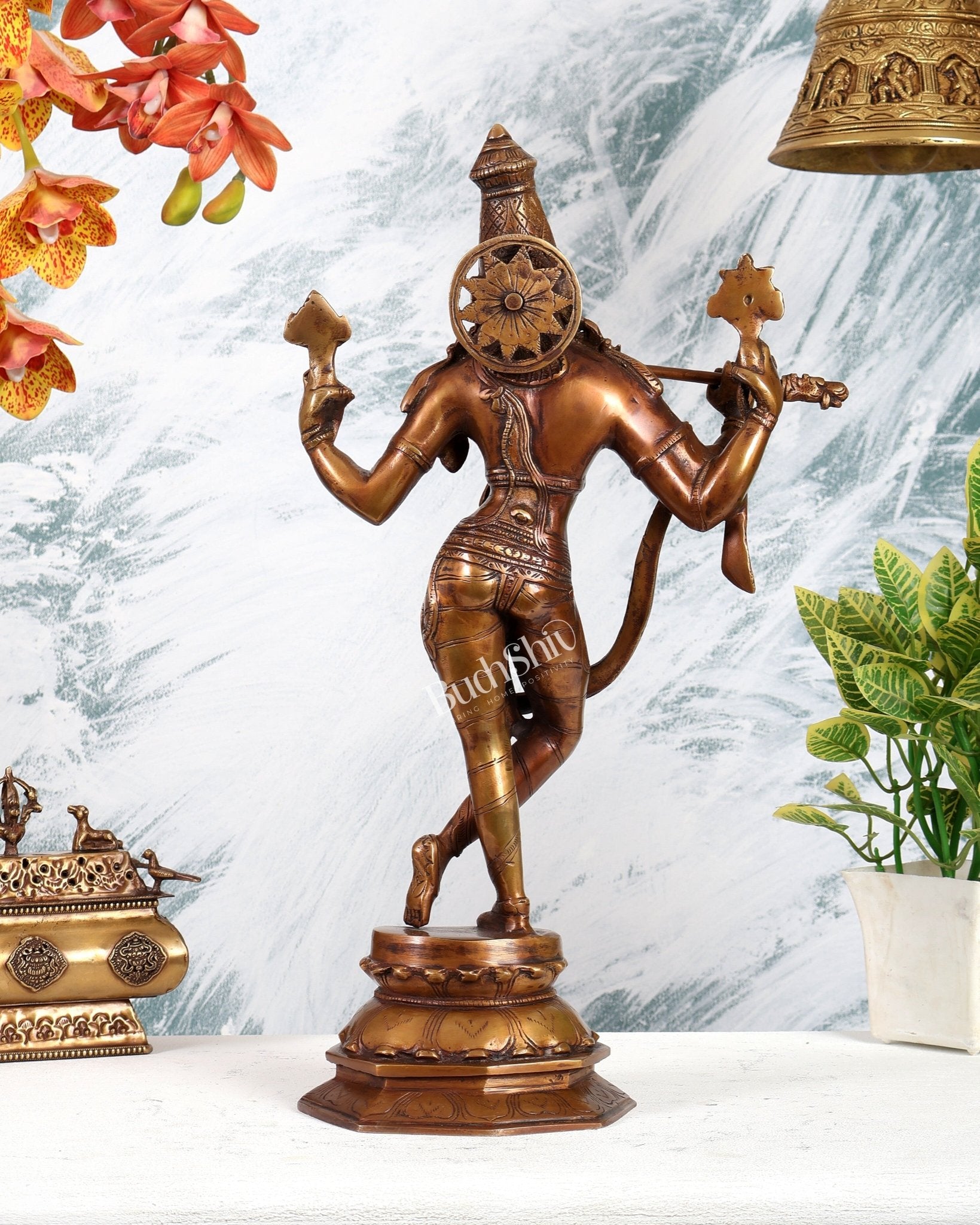 Vintage Brass Vishnu Krishna Idol – Divine Antique Style Statue (18 Inches) - Budhshiv.com