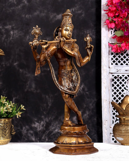 Vintage Brass Vishnu Krishna Idol – Divine Antique Style Statue (18 Inches) - Budhshiv.com