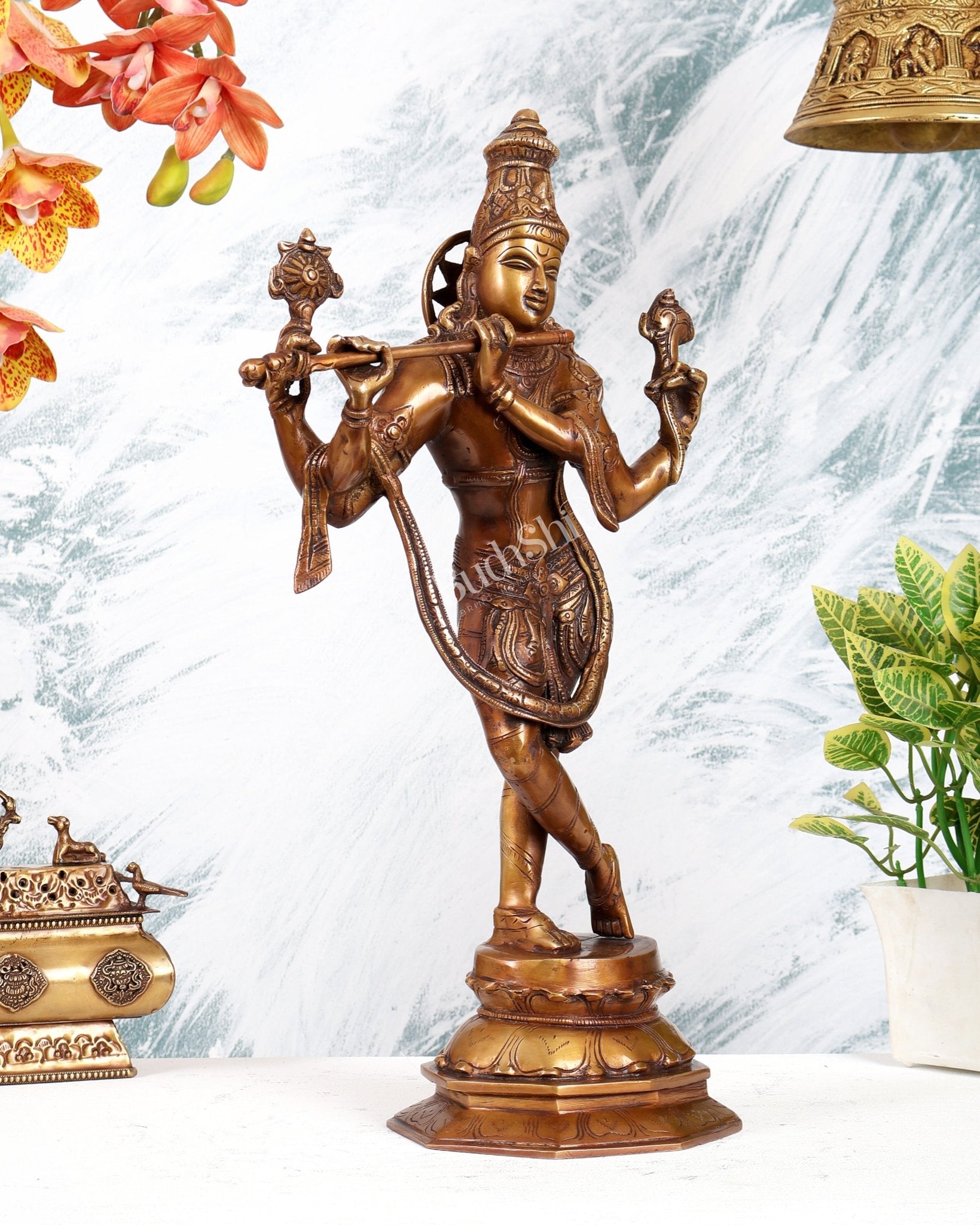 Vintage Brass Vishnu Krishna Idol – Divine Antique Style Statue (18 Inches) - Budhshiv.com