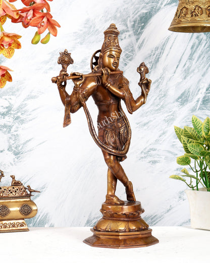 Vintage Brass Vishnu Krishna Idol – Divine Antique Style Statue (18 Inches) - Budhshiv.com