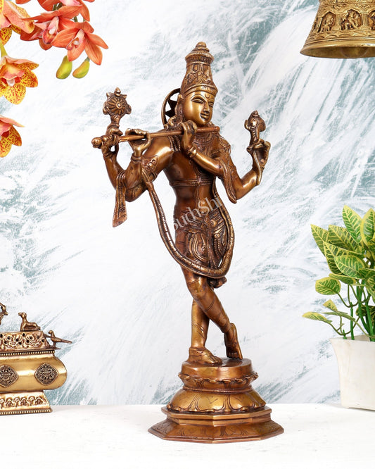 Vintage Brass Vishnu Krishna Idol – Divine Antique Style Statue (18 Inches) - Budhshiv.com