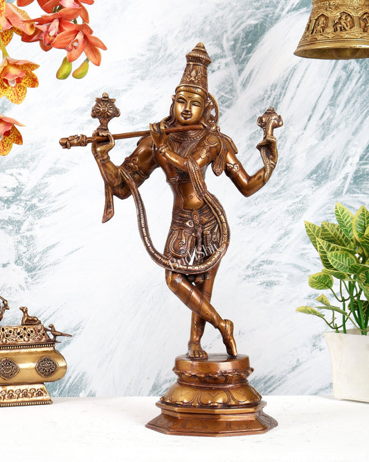 Vintage Brass Vishnu Krishna Idol – Divine Antique Style Statue (18 Inches) - Budhshiv.com