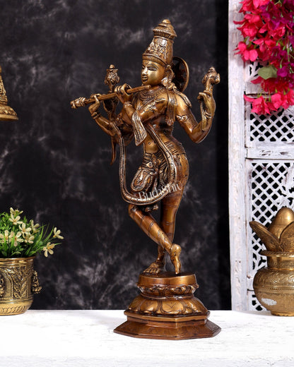 Vintage Brass Vishnu Krishna Idol – Divine Antique Style Statue (18 Inches) - Budhshiv.com