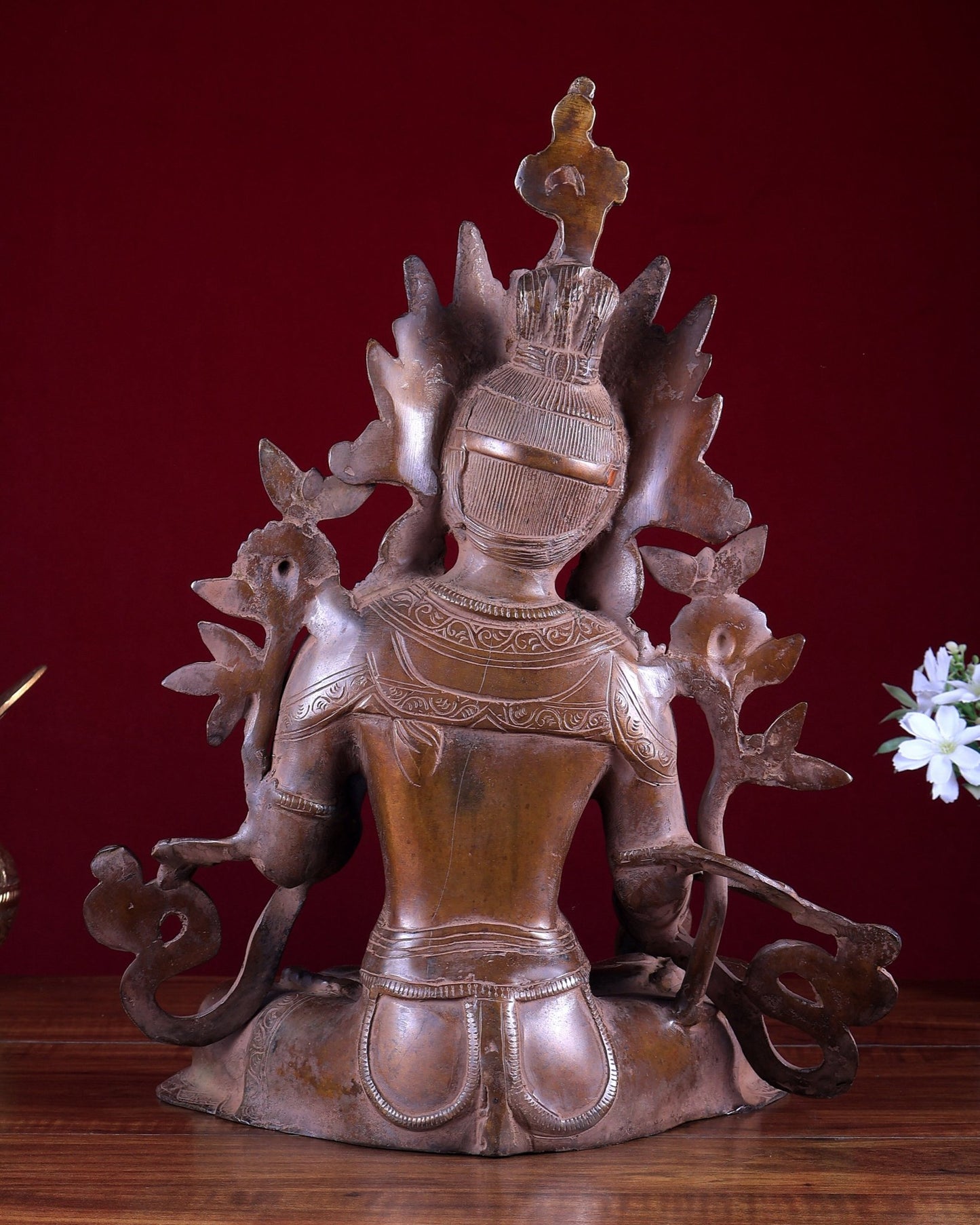 Vintage Brass White Tara Devi Statue – Dual Tone Buddhist Deity Sculpture 15 inch - Budhshiv.com