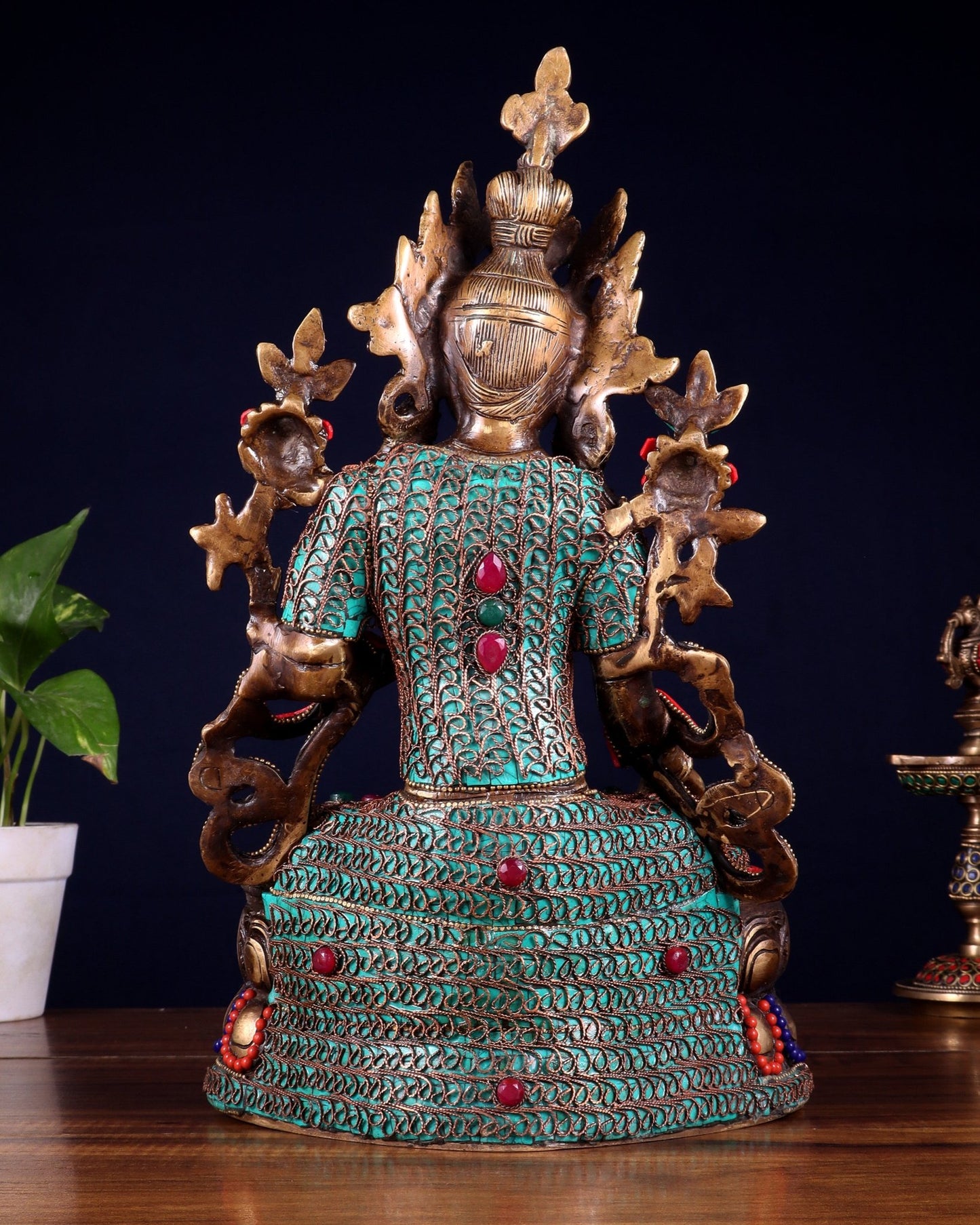 Vintage Brass white Tara Statue with copper wire work meenakari| 14 inches Height - Budhshiv.com
