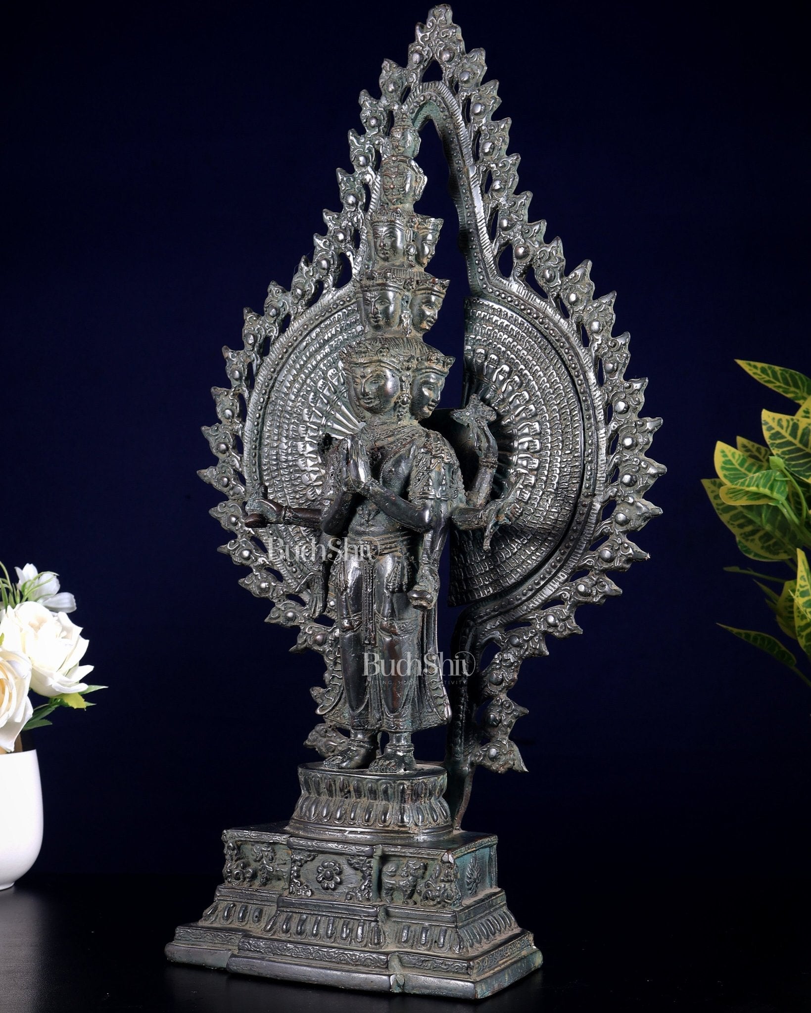 Vintage Bronze Avalokiteshvara – Handcrafted Sculpture 17" - Budhshiv.com