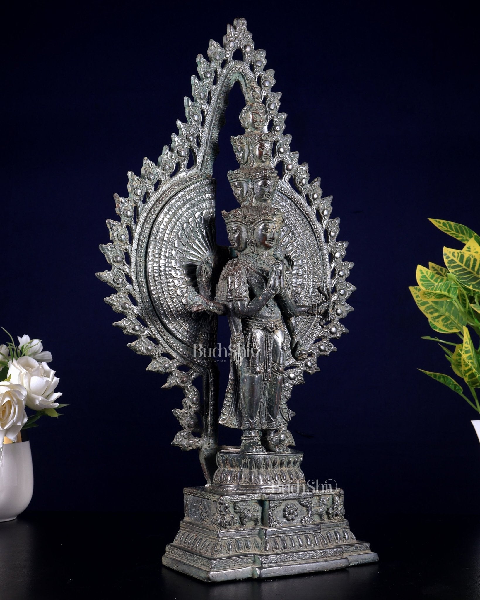 Vintage Bronze Avalokiteshvara – Handcrafted Sculpture 17" - Budhshiv.com