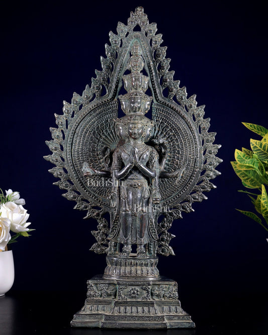 Vintage Bronze Avalokiteshvara – Handcrafted Sculpture 17" - Budhshiv.com