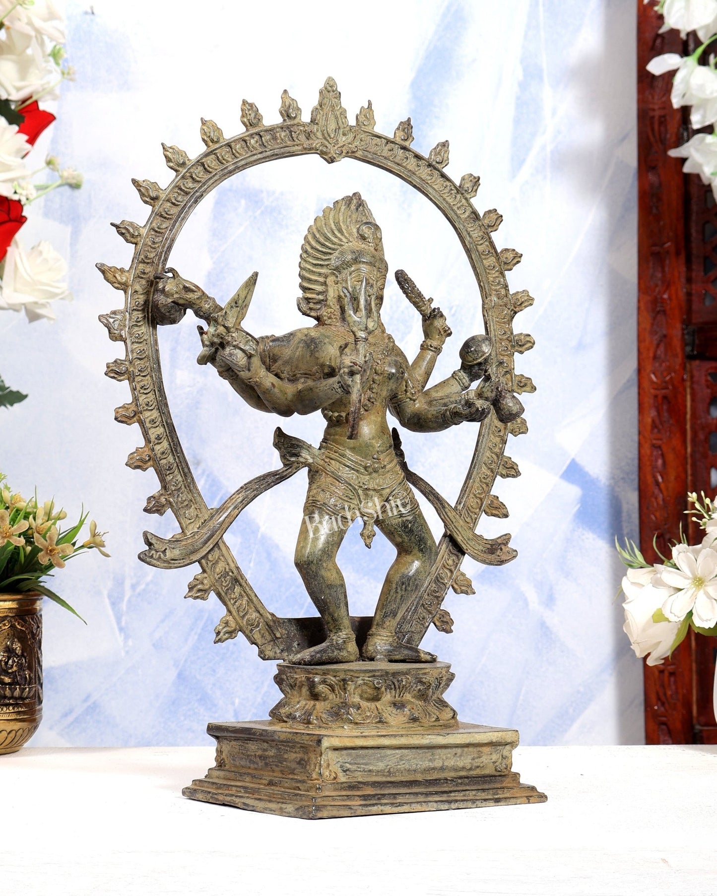 Vintage Bronze Bhairavi Bhadrakali sculpture | 6-Armed Lost Wax casted , 36 cm, 14 inch - Budhshiv.com