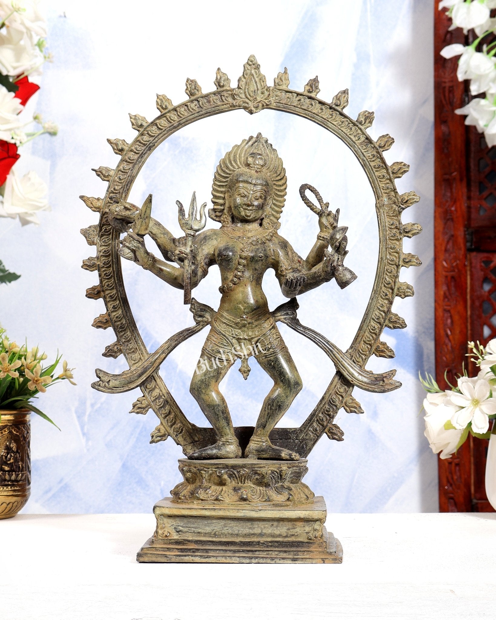 Vintage Bronze Bhairavi Bhadrakali sculpture | 6-Armed Lost Wax casted , 36 cm, 14 inch - Budhshiv.com
