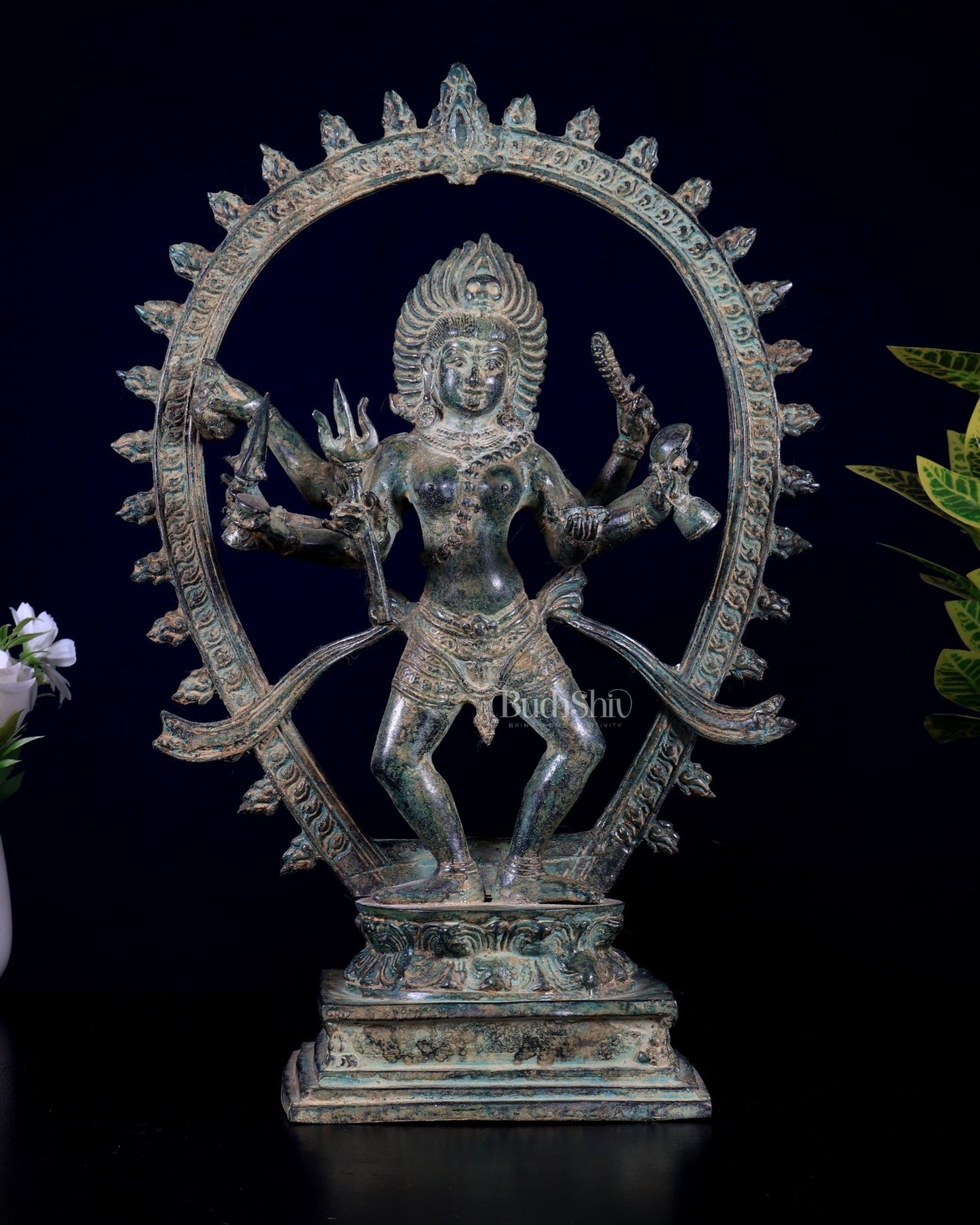 Vintage Bronze Bhairavi Mahakali | 6 - Armed Lost Wax Statue, 36 cm, 14 inch - Budhshiv.com