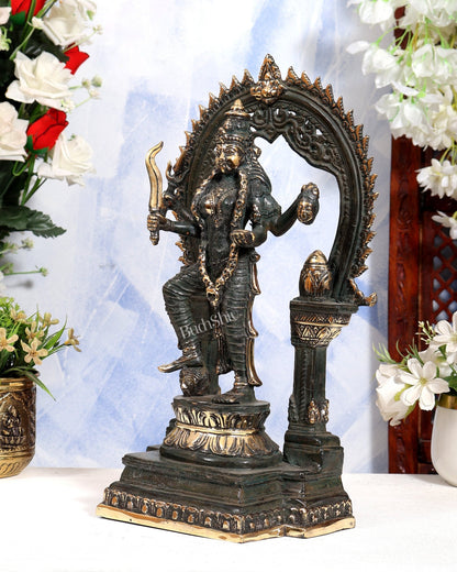 Vintage Bronze Kali Statue with 4 Arms & Temple Arch | Pure Bronze Goddess Kali Sculpture 14.5 inch - Budhshiv.com