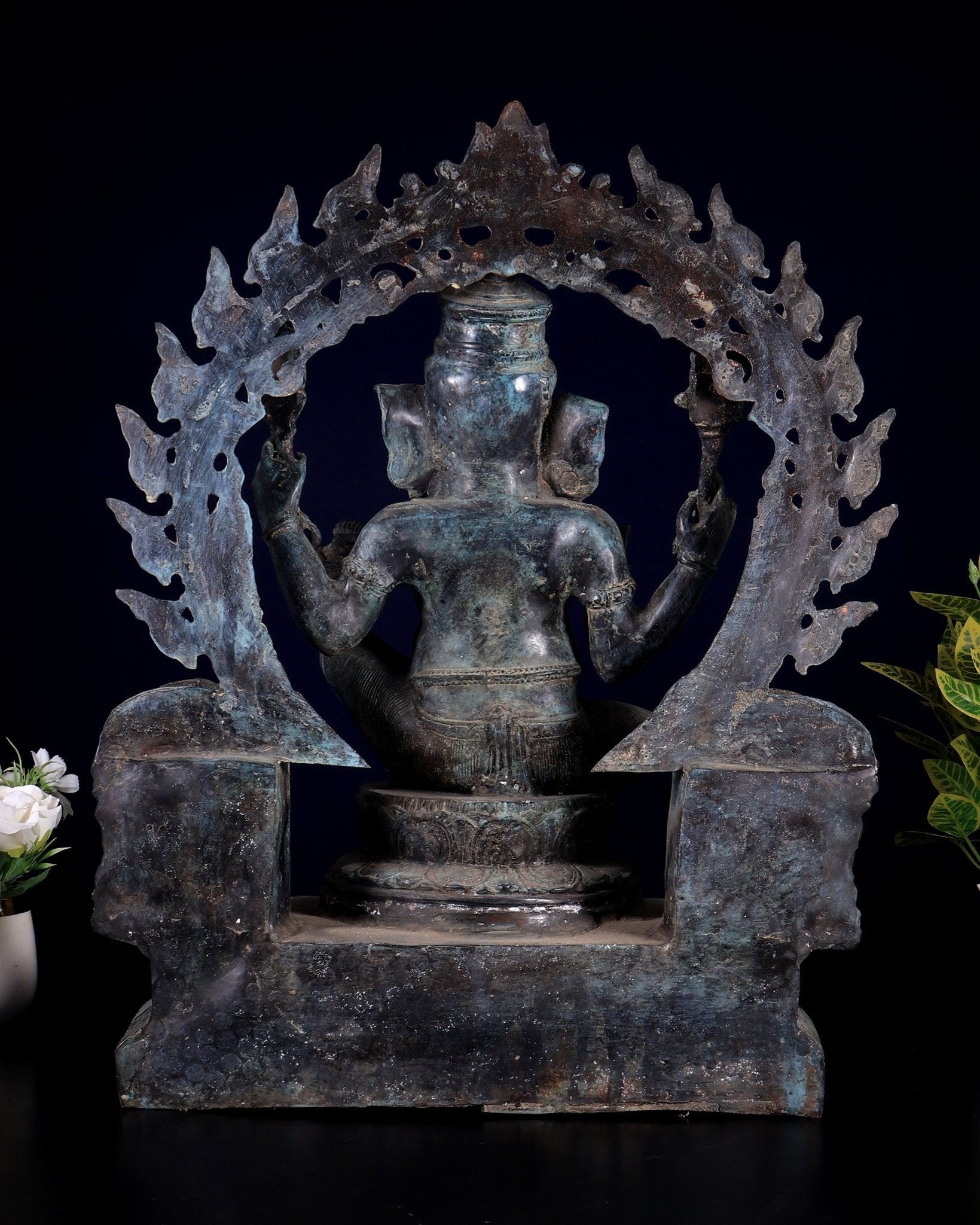 Vintage Bronze Lord Ganesha with Unique Mouse Prabhavali – Balinese Lost - Wax Casting (21 Inches) - Budhshiv.com