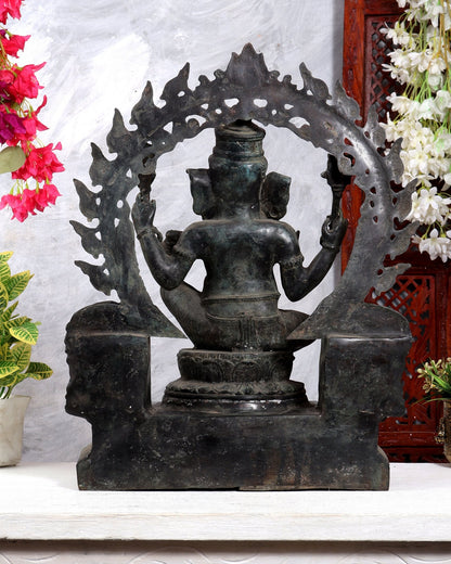 Vintage Bronze Lord Ganesha with Unique Mouse Prabhavali – Balinese Lost-Wax Casting (21 Inches) - Budhshiv.com