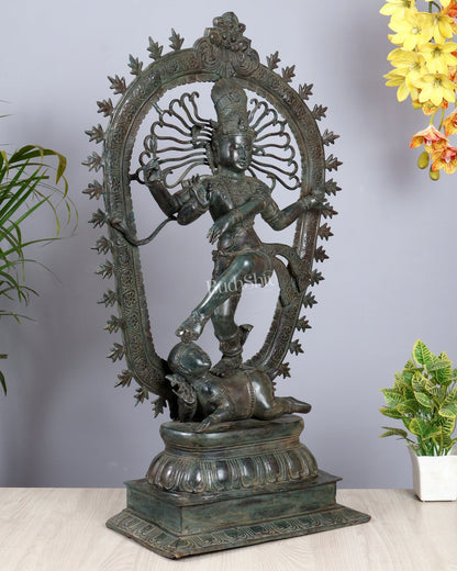 Vintage Bronze Nataraja Dancing Shiva Statue | Balinese Lost Wax Crafted Artefact | Antique Bronze Sculpture 35.5 - Budhshiv.com